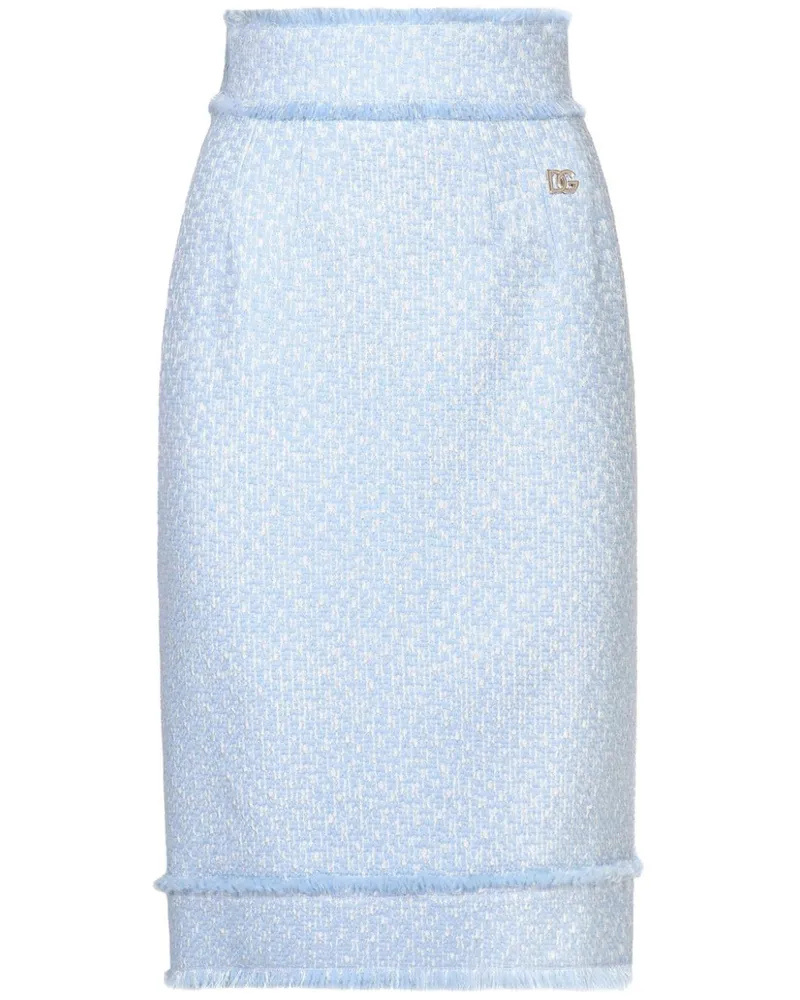 Dolce & Gabbana Gerade DNA Tweed-Rock mit Logo-Applikation - Blau Blau