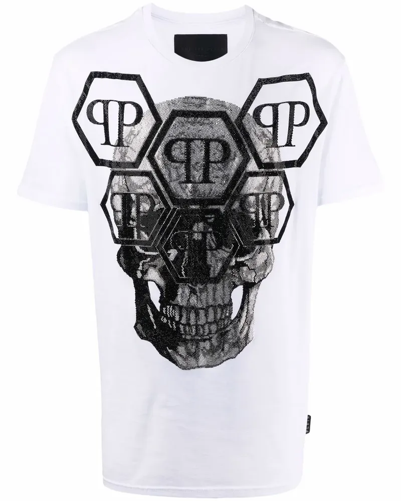 Philipp Plein T-Shirt mit Kristall-Totenkopf - Weiß Weiß