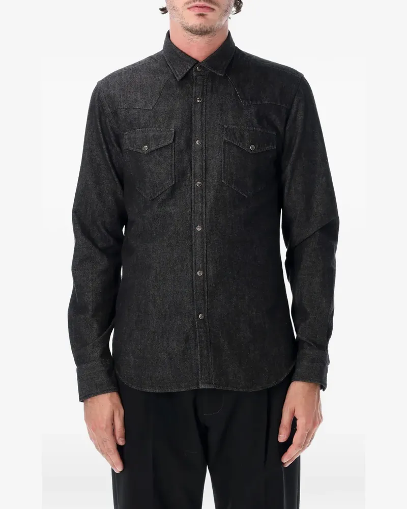 XACUS flap-pockets denim shirt - Schwarz Schwarz