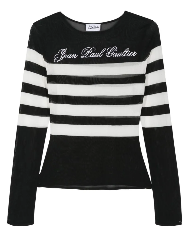 Jean Paul Gaultier Gestreifter Pullover mit Logo-Stickerei Schwarz