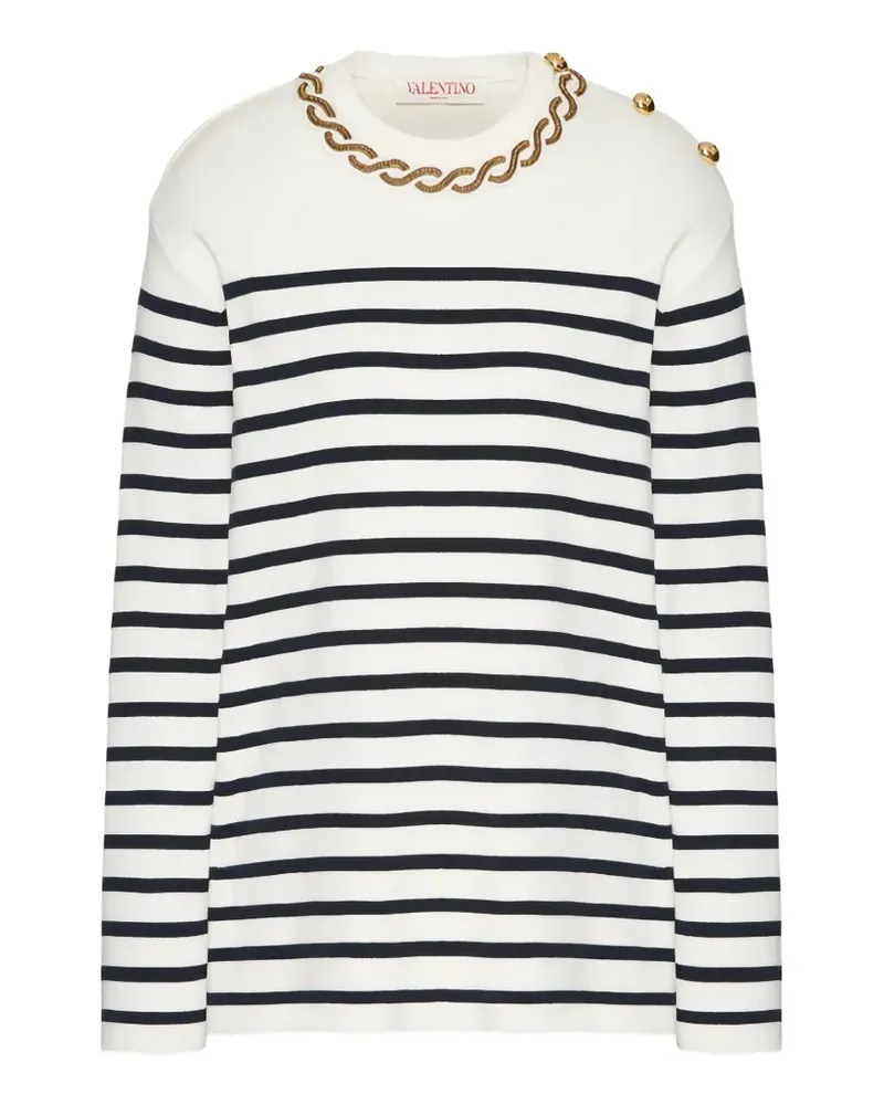Valentino Garavani Gestreifter Pullover mit Stickerei - Weiß Weiß
