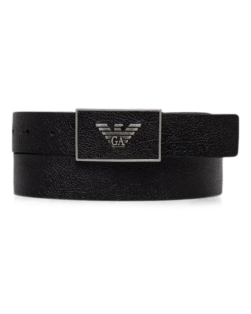 Emporio Armani logo-plaque pebbled-leather belt - Schwarz Schwarz