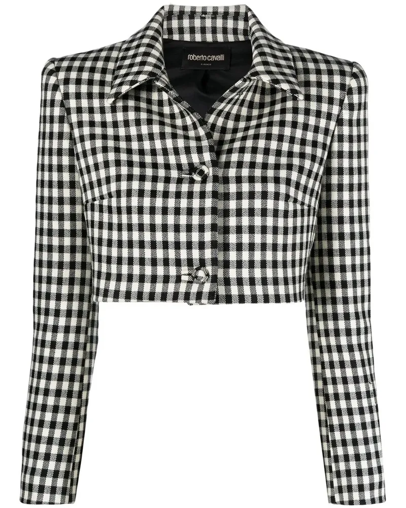 Roberto Cavalli Cropped-Jacke mit Vichy-Karo - Schwarz Schwarz