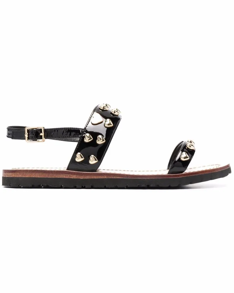 Moschino Flache Sandalen mit Herznieten - Schwarz Schwarz