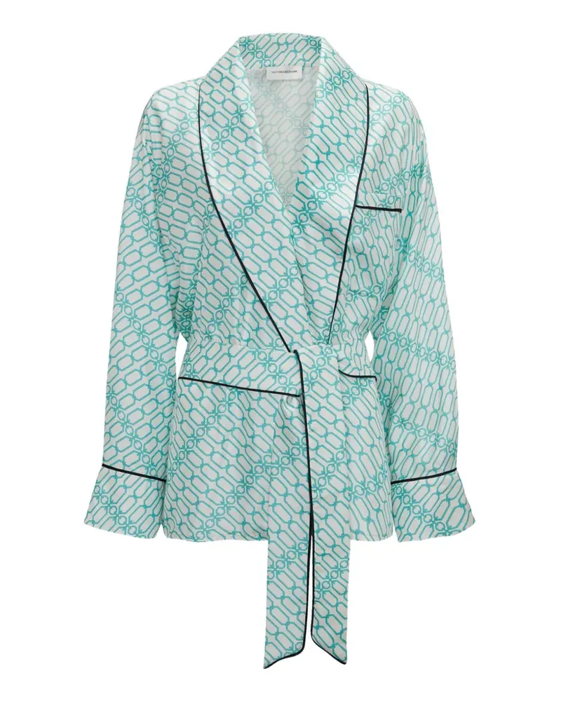 Victoria Beckham Alba Portofino-print belted jacket - Weiß Weiß