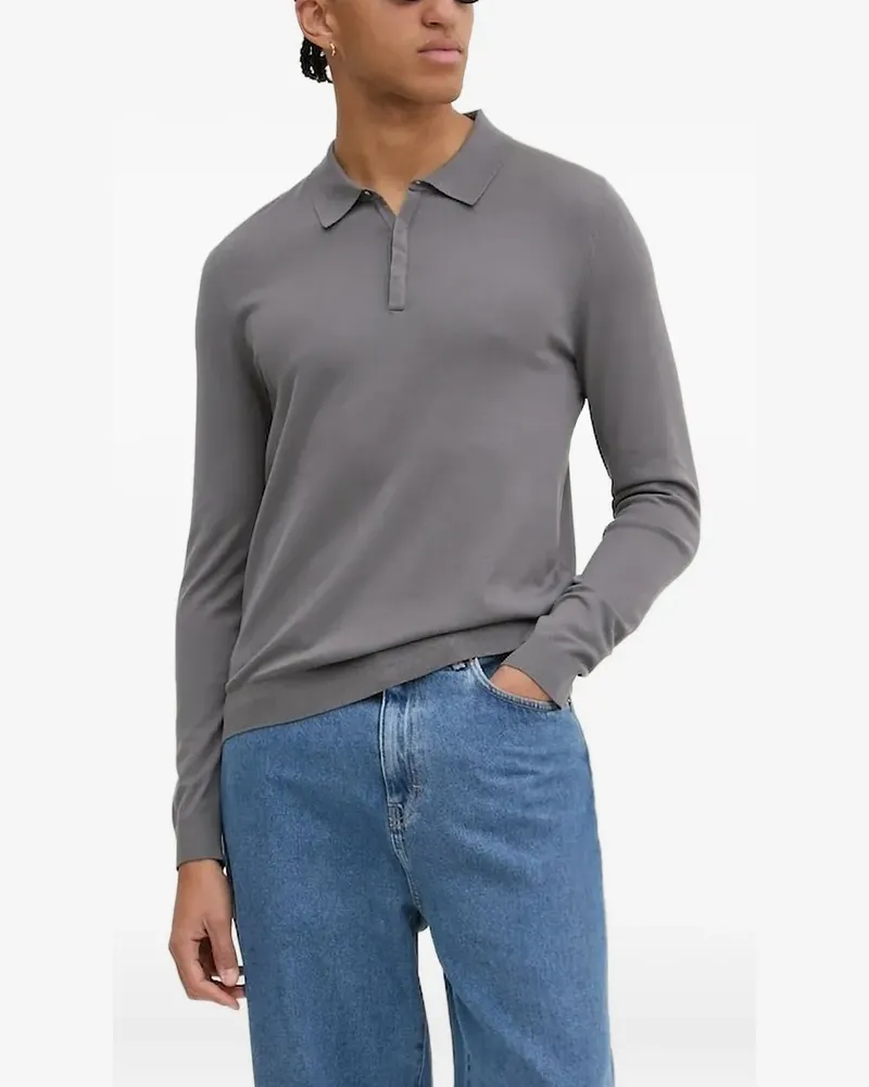 HUGO BOSS Langärmeliger Pullover mit Polokragen - Grau Grau