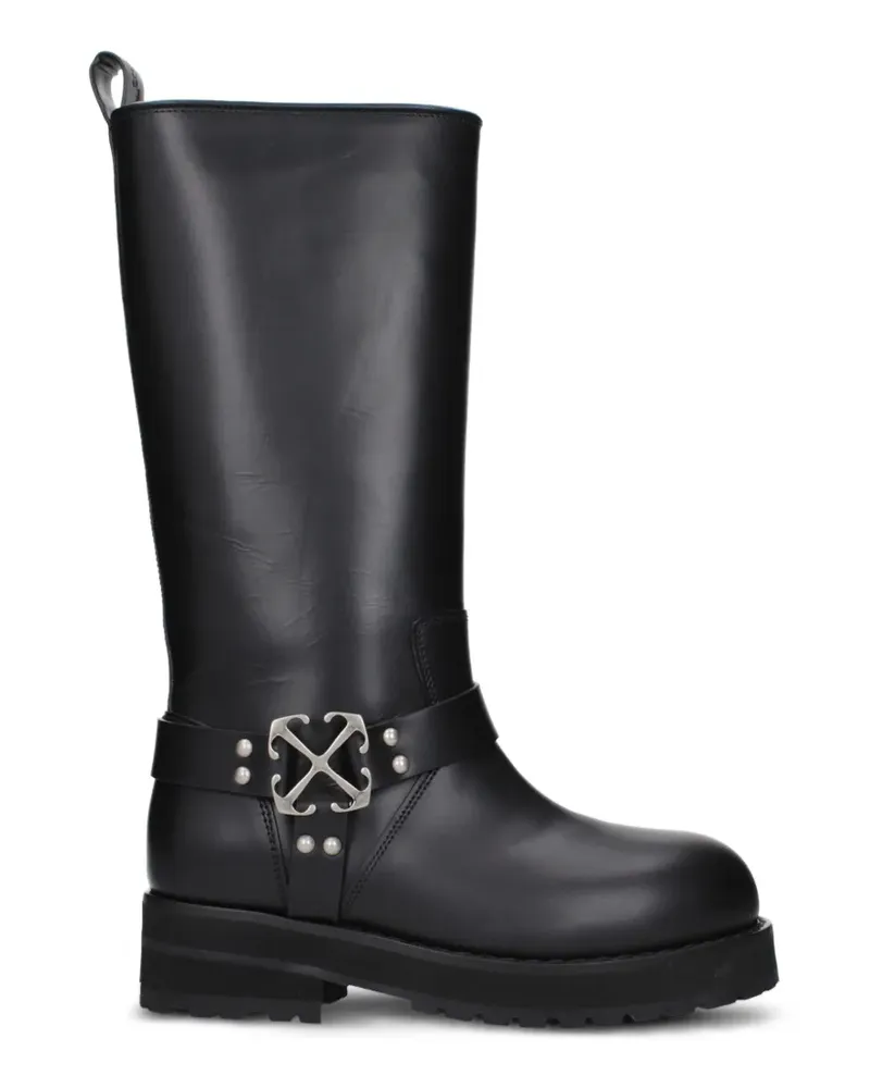 OFF-WHITE Off Track buckle-detail leather high boots - Schwarz Schwarz