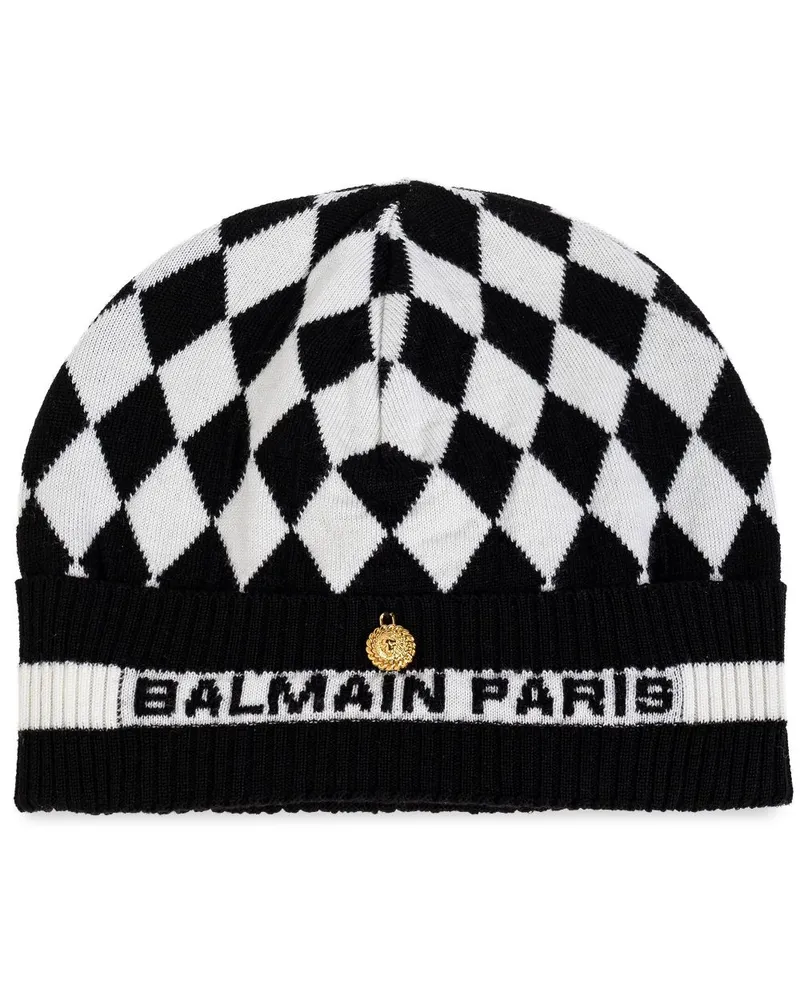 Balmain Karierte Beanie - Schwarz Schwarz