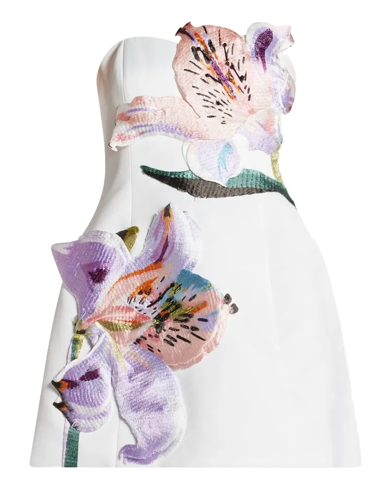 LEO LIN Schulterfreies Rosario Kleid mit Blumenapplikation - Weiß Weiß