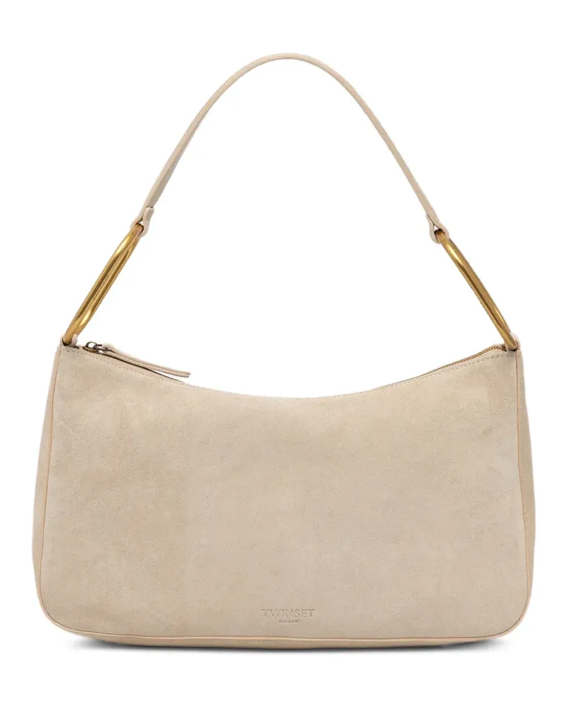 Twin-Set medium Liliane suede gold-tone hardware shoulder bag - Nude Nude