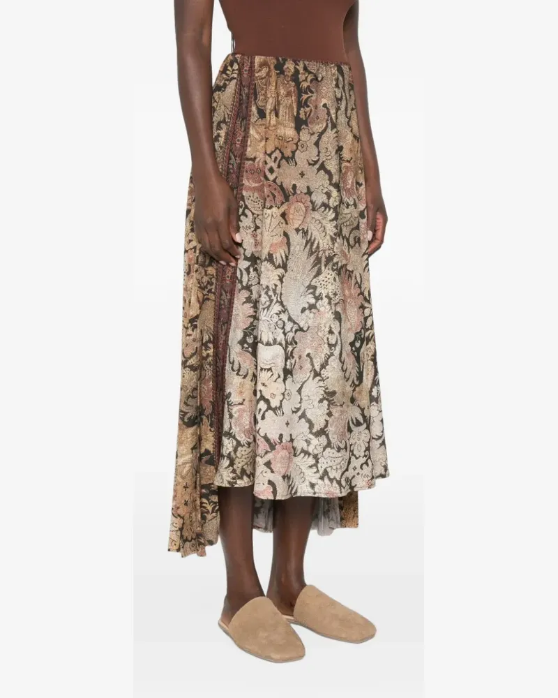 Pierre-Louis Mascia Ceto tapestry-print asymmetric maxi skirt - Nude Nude