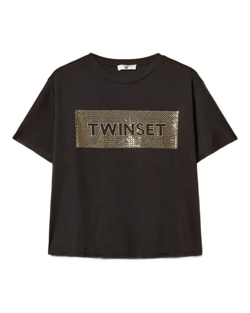 Twin-Set T-Shirt mit Logo-Detail - Schwarz Schwarz