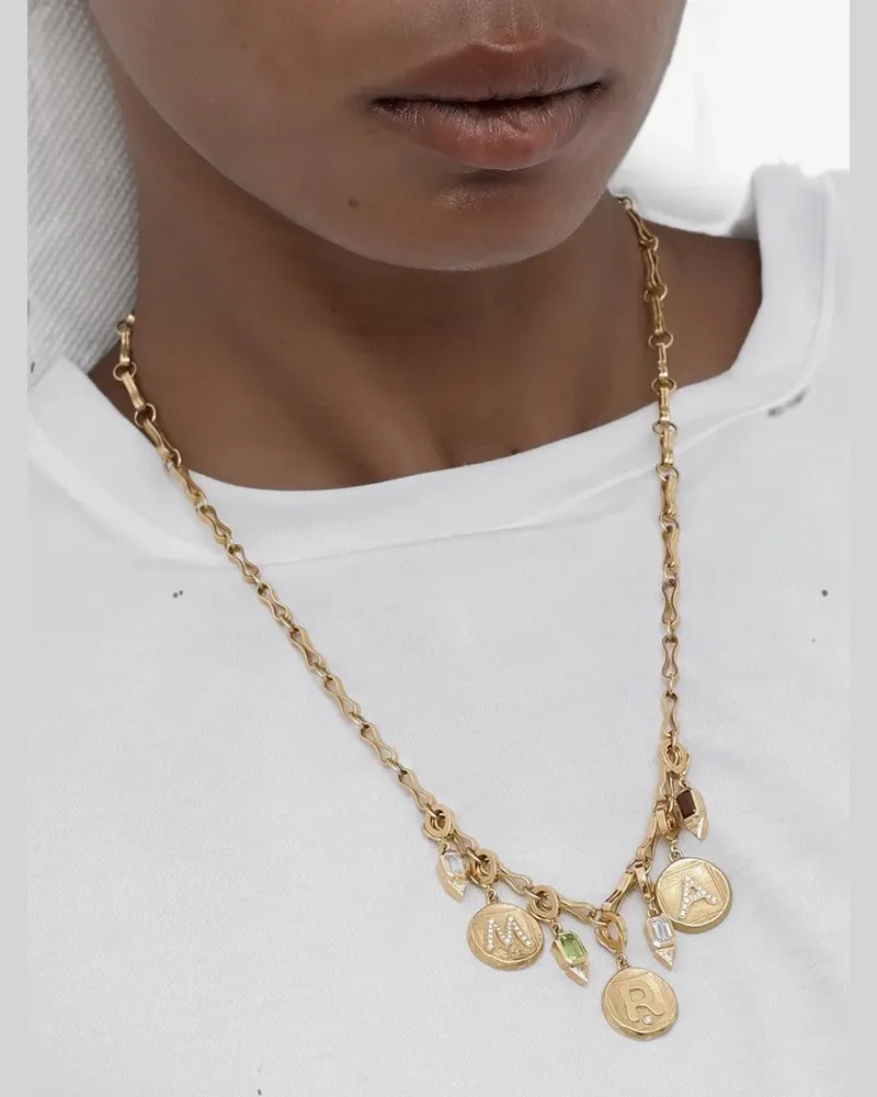 AZLEE initial-motif diamond pendant - Gold Gold