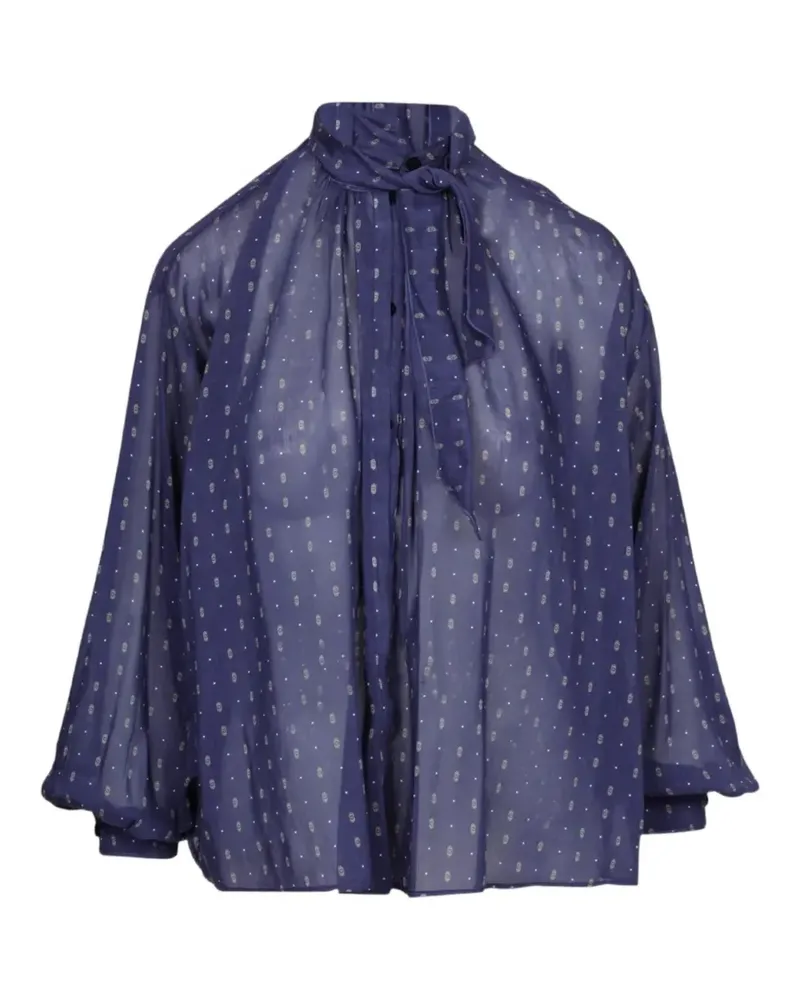 forte_forte Gemusterte Bluse mit Schleifenkragen - Blau Blau