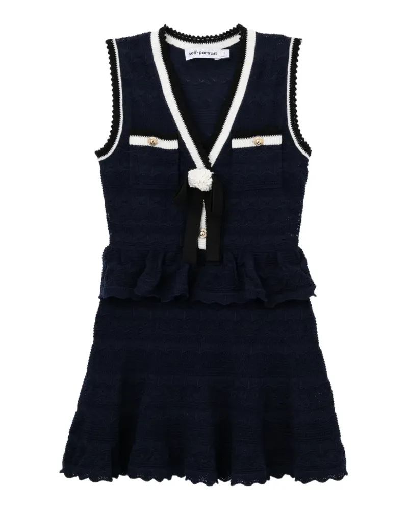 Self-Portrait ruffled crochet-knit mini dress - Blau Blau