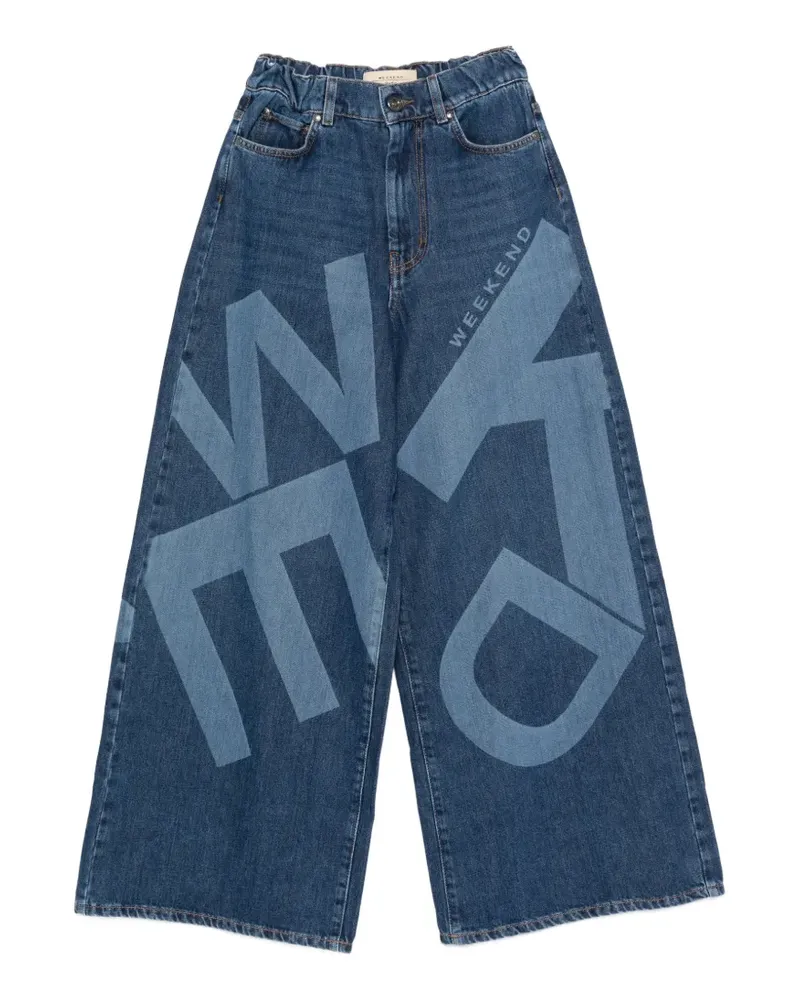 Max Mara Wide-Leg-Jeans mit Schriftzug - Blau Blau