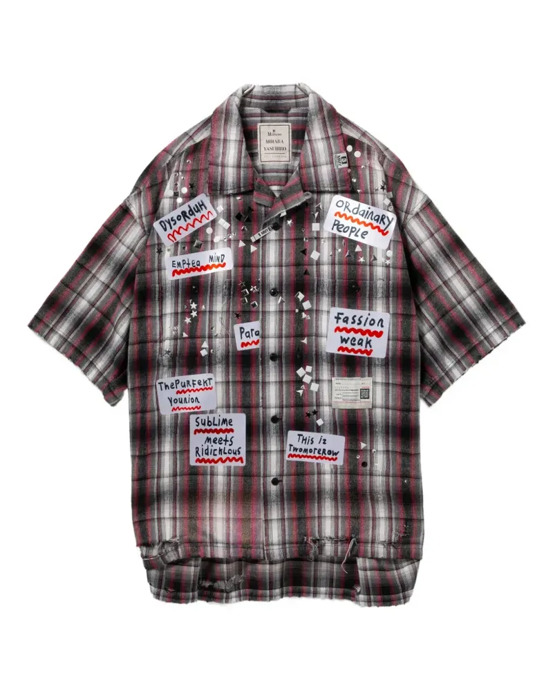 MIHARAYASUHIRO checked appliquéd shirt - Schwarz Schwarz