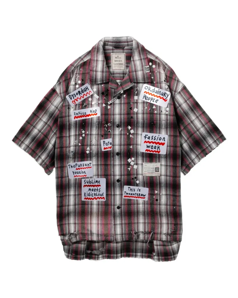 MIHARAYASUHIRO checked appliquéd shirt - Schwarz Schwarz