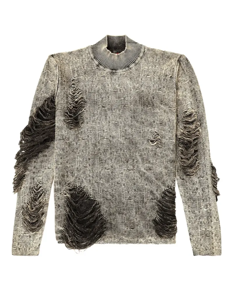 Diesel Ausgefranster K-Fjordi Pullover mit Stehkragen - Grau Grau