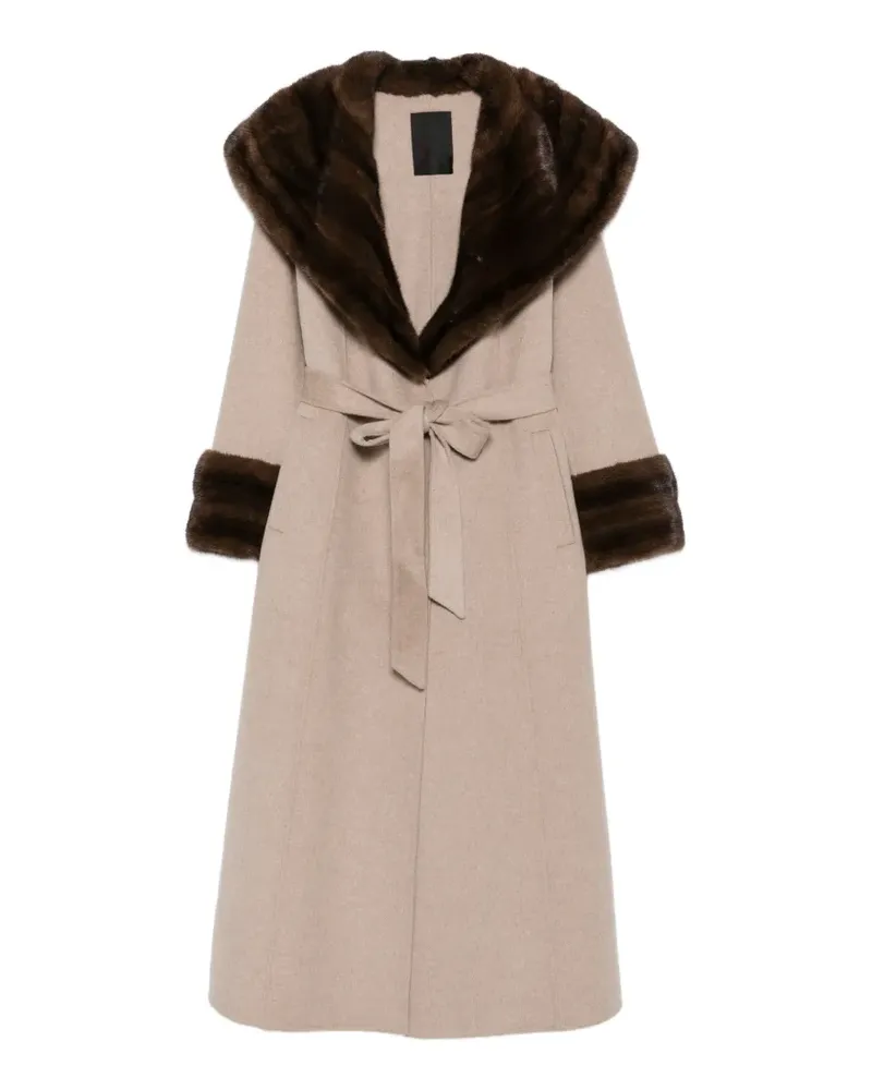 Liska fur-trim belted coat - Nude Nude