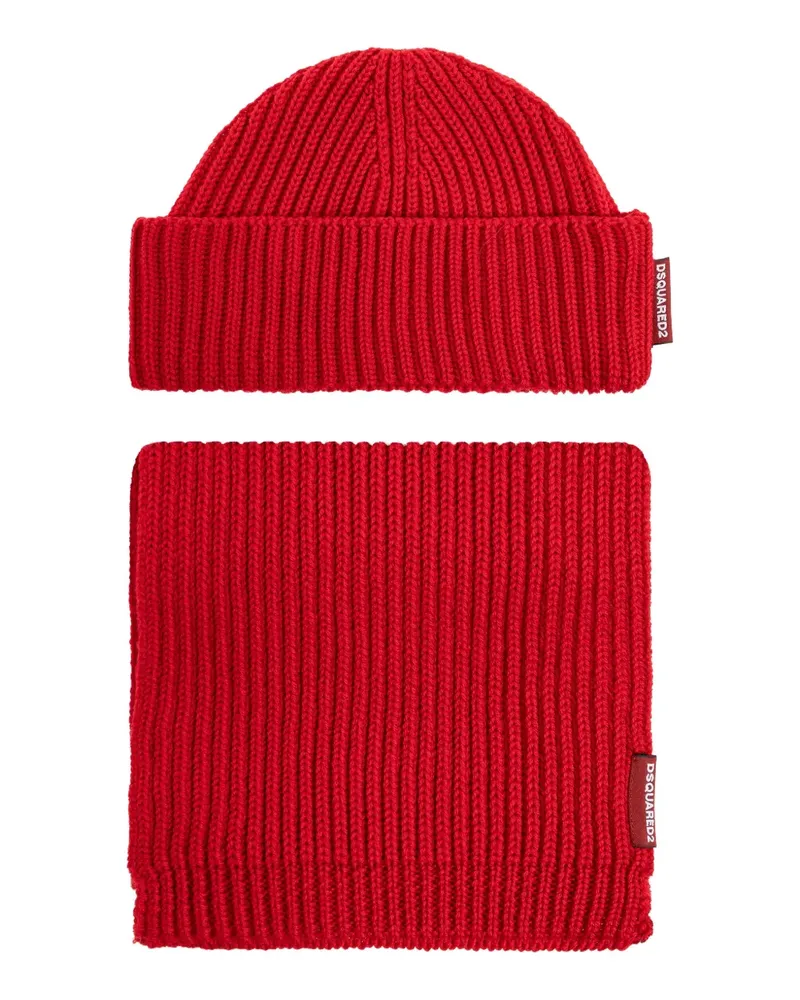 Dsquared2 Set aus gerippter Beanie und Schal - Rot Rot
