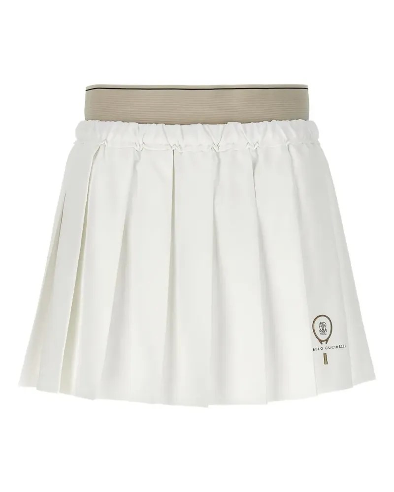 Brunello Cucinelli pleated logo-patch mini skirt - Weiß Weiß