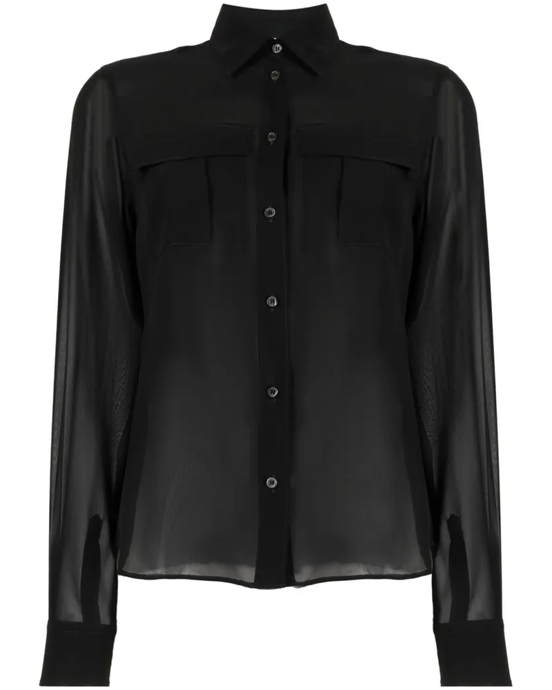 ASPESI Semi-transparente Seidenbluse - Schwarz Schwarz
