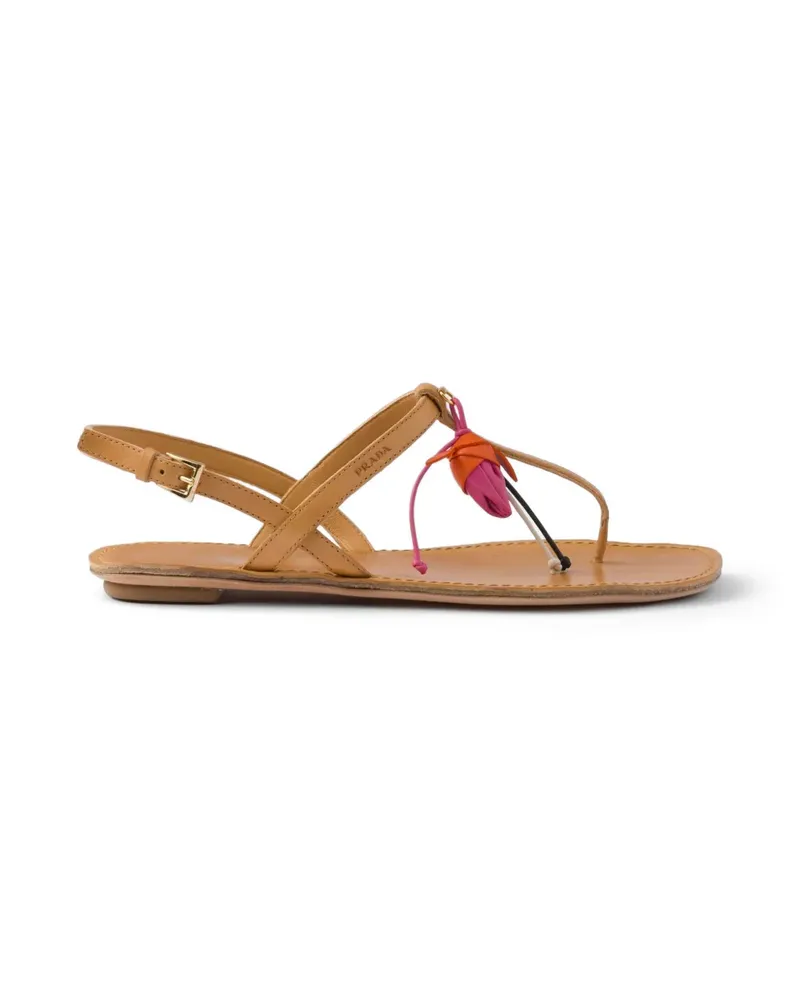 Prada antiqued leather thong sandals with floral ornament - Nude Nude