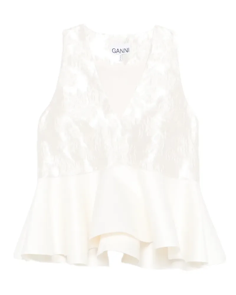 Ganni satin cloque peplum top - Weiß Weiß