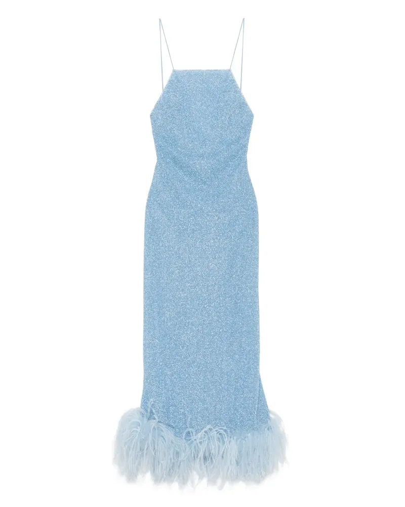 Oséree Spaghettiträger-Kleid mit Federbesatz - Blau Blau