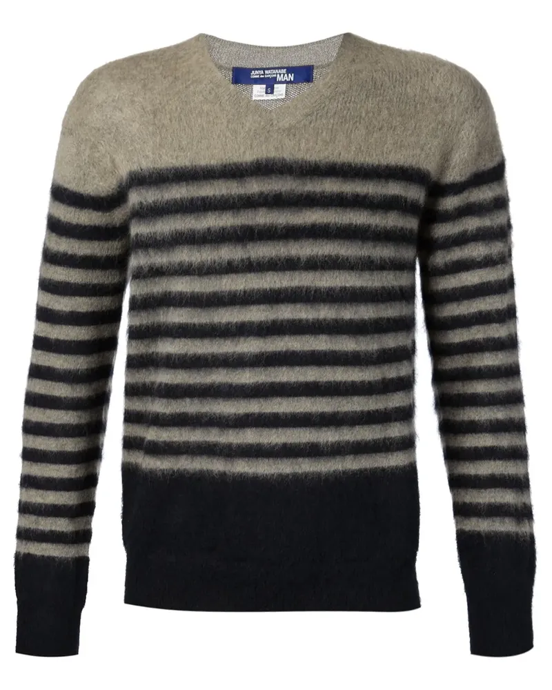 Junya Watanabe Gestreifter Pullover mit V-Ausschnitt - Grau Grau