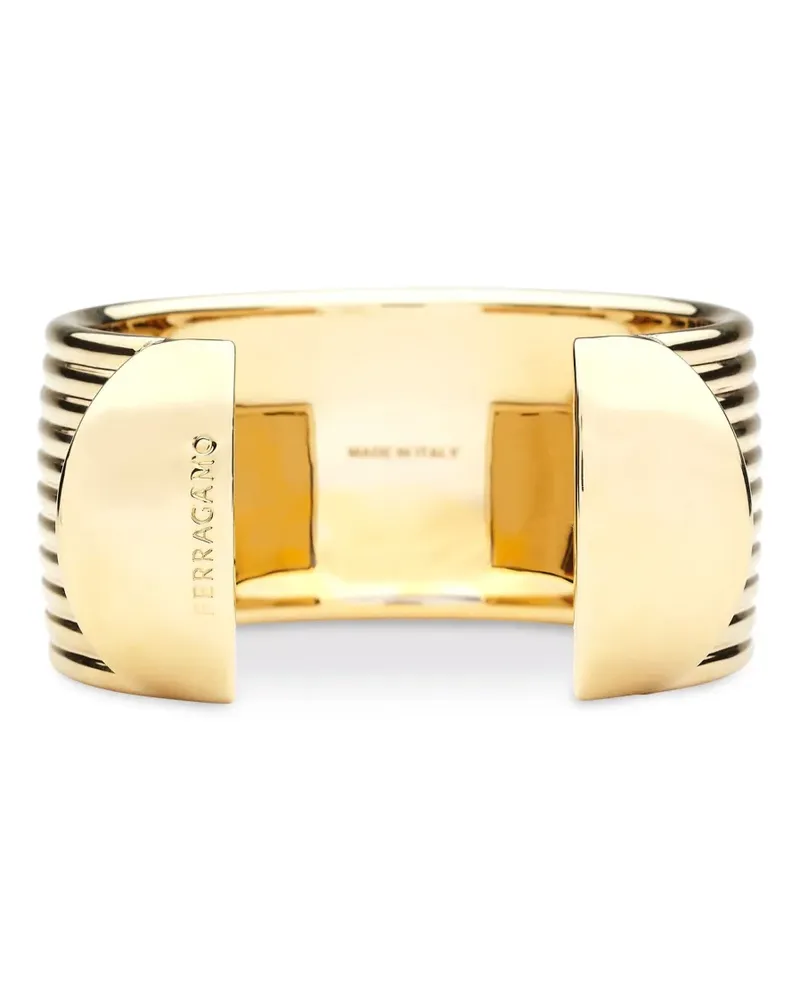 Ferragamo Gestreifter Gancini Armreif - Gold Gold