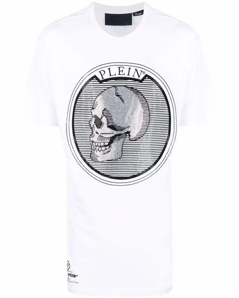 Philipp Plein T-Shirt mit kristallverziertem Totenkopf - Weiß Weiß