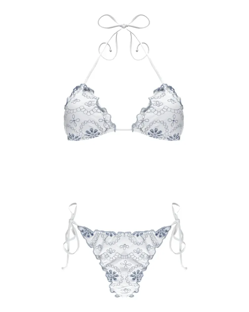 MC2 Saint Barth broderie-anglaise ruffled bikini - Weiß Weiß