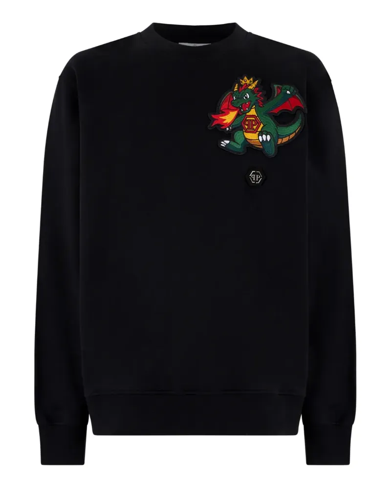 Philipp Plein Sweatshirt mit Drachen-Patch - Schwarz Schwarz