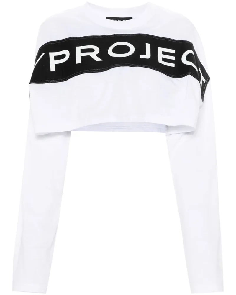 Y/PROJECT Cropped-T-Shirt mit Logo-Applikation Weiß