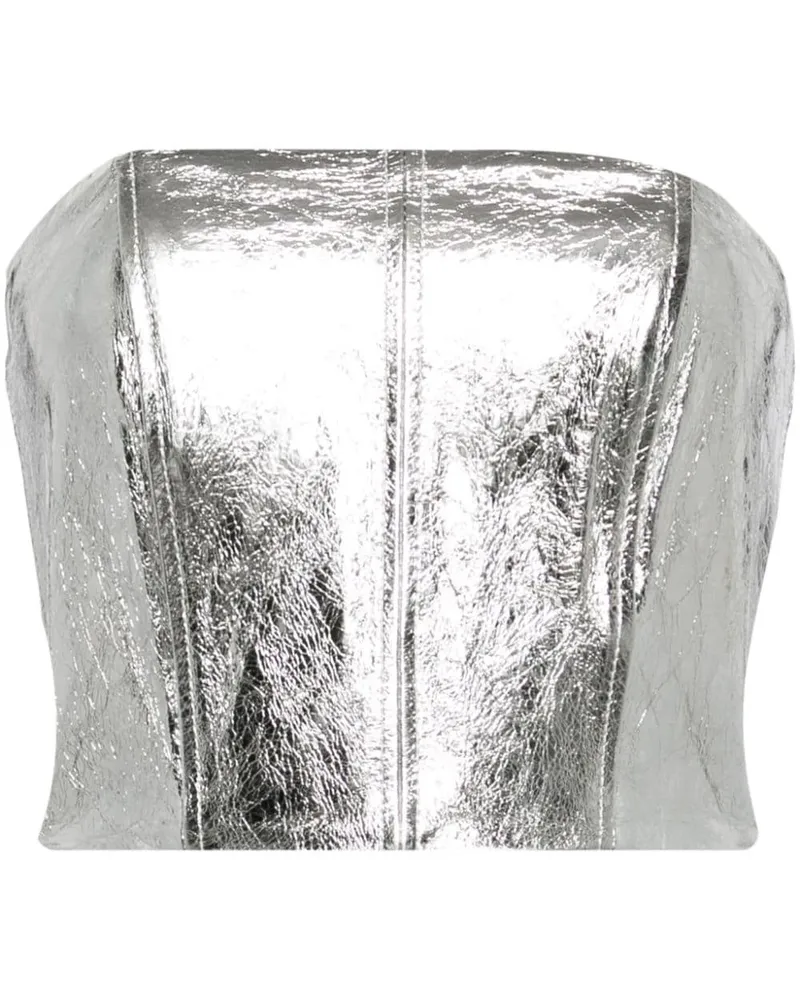David Koma Kurzes Bandeau-Top aus Leder - Silber Silber