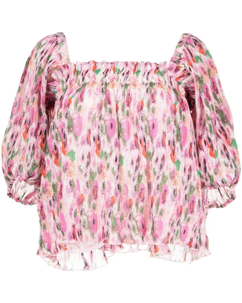 Ganni Gesmoktes Top mit Blumen-Print - Rosa Rosa