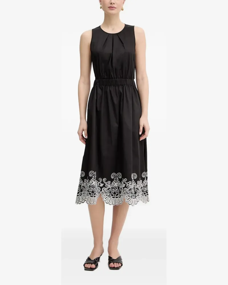 Fracomina floral-embroidery midi dress - Schwarz Schwarz