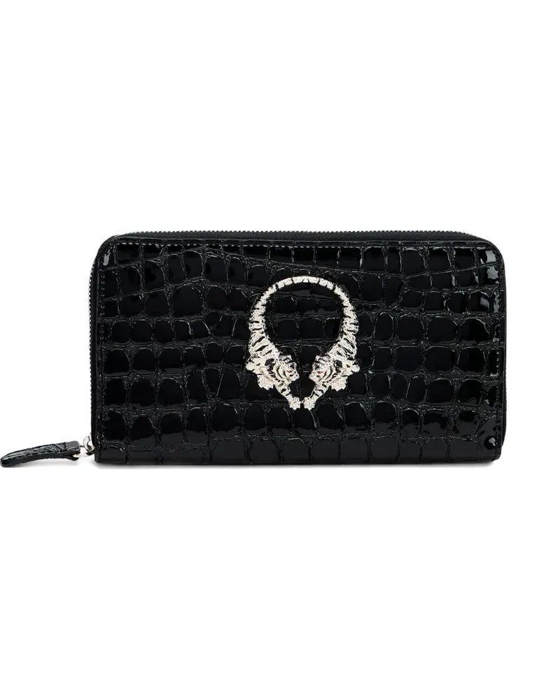 Roberto Cavalli Portemonnaie mit Kroko-Optik - Schwarz Schwarz