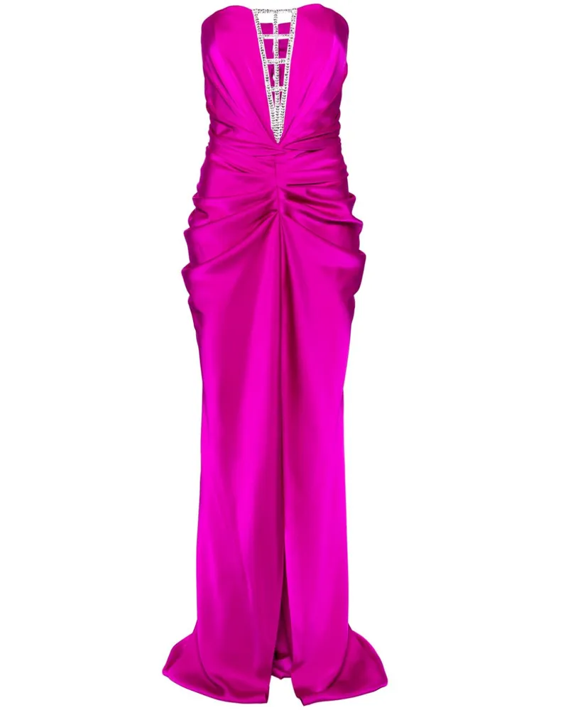 Ana Radu Drapiertes Satinkleid mit Strass - Rosa Rosa