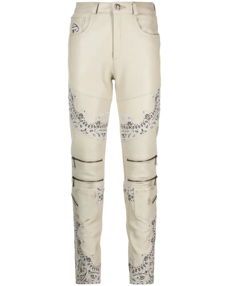 Philipp Plein Lederhose mit Bandana-Einsätzen - Nude Nude