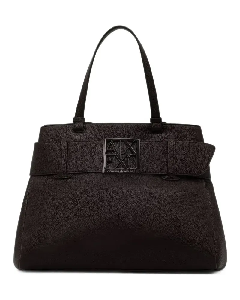 Armani Exchange logo-plaque pebbled-effect tote bag - Braun Braun