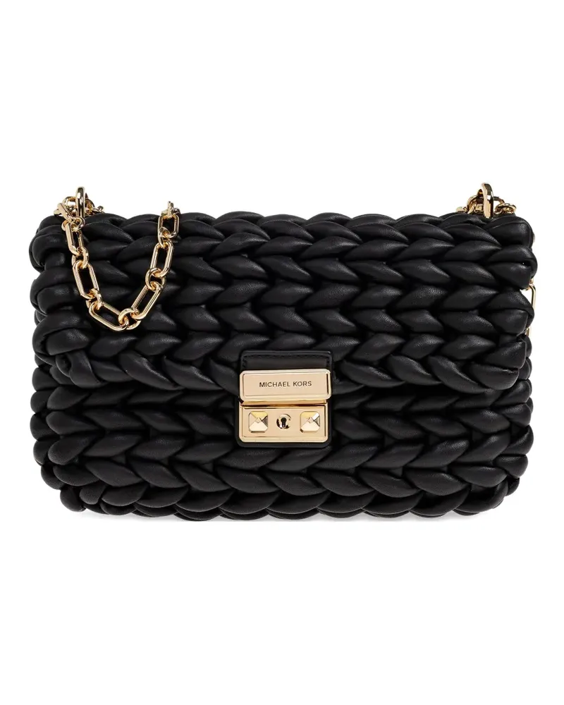 Michael Kors Große Tribeca Schultertasche mit geflochtener Kette - Schwarz Schwarz