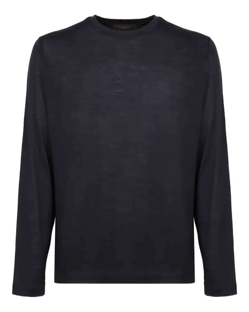 Slowear Langarmshirt mit geripptem Kragen - Blau Blau