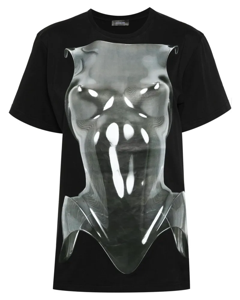 Thierry Mugler T-Shirt mit Korsett-Print Schwarz