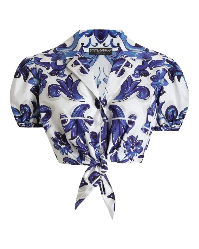 Dolce & Gabbana Puffärmel-Oberteil mit Majolica-Print - Blau Blau