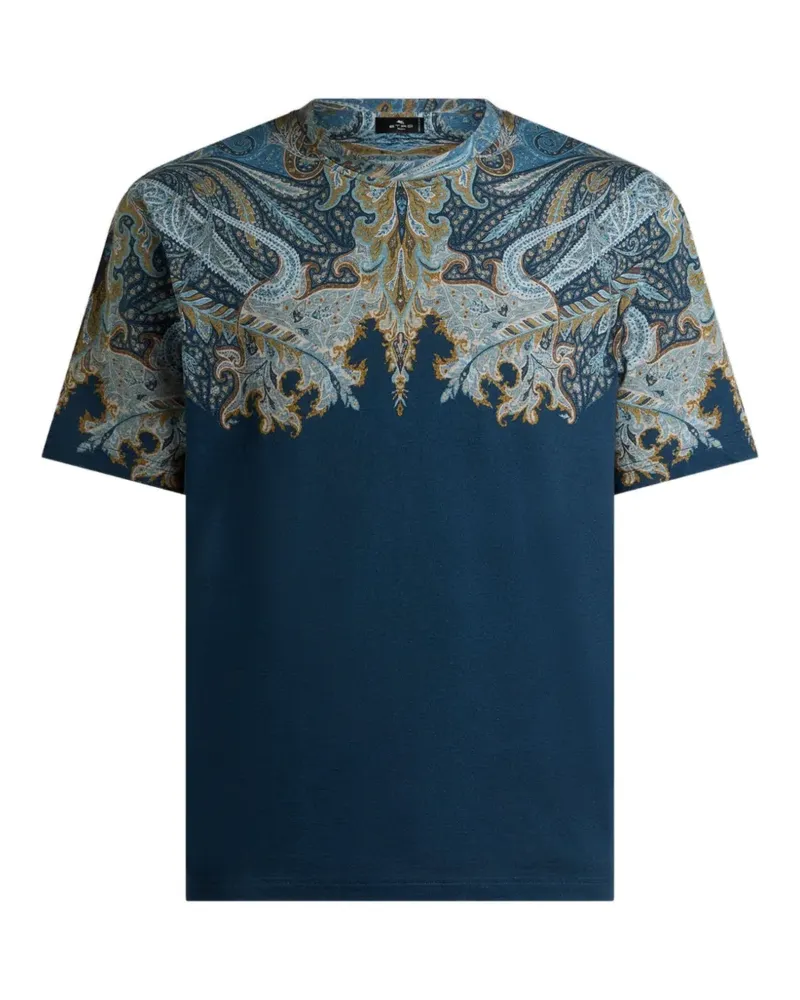 Etro cotton-jersey T-shirt with placed Paisley pochette print - Blau Blau