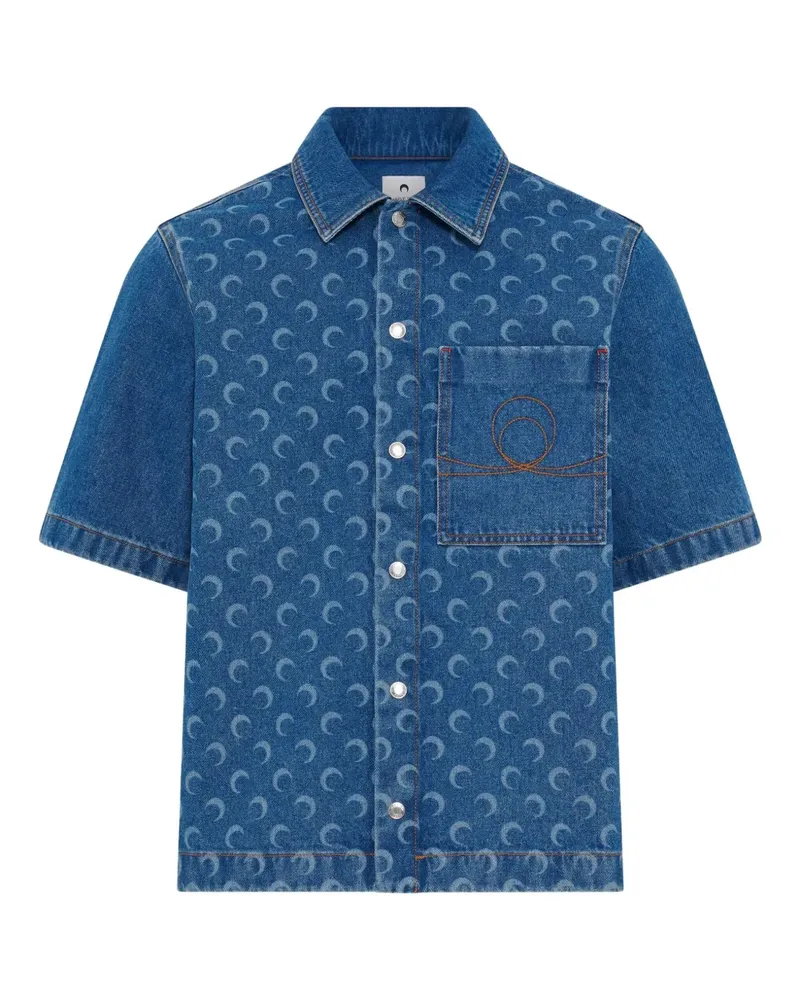 Marine Serre Jeanshemd mit Mond-Print - Blau Blau