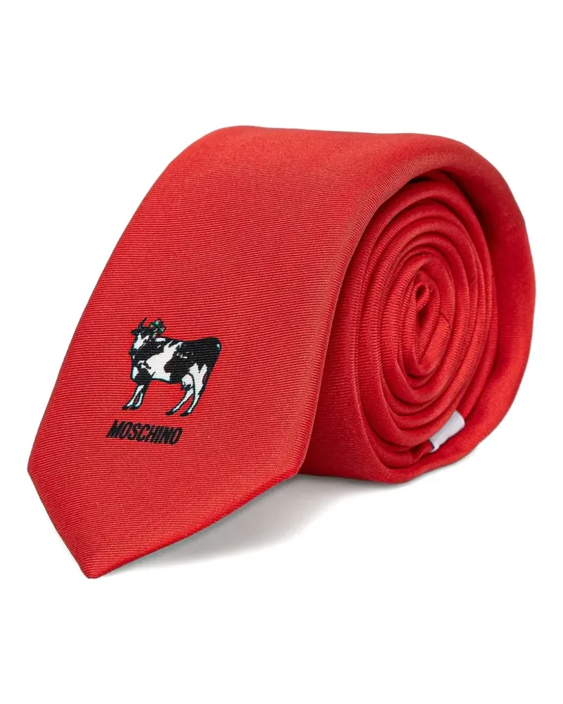 Moschino cow-motif logo-print tie - Rot Rot